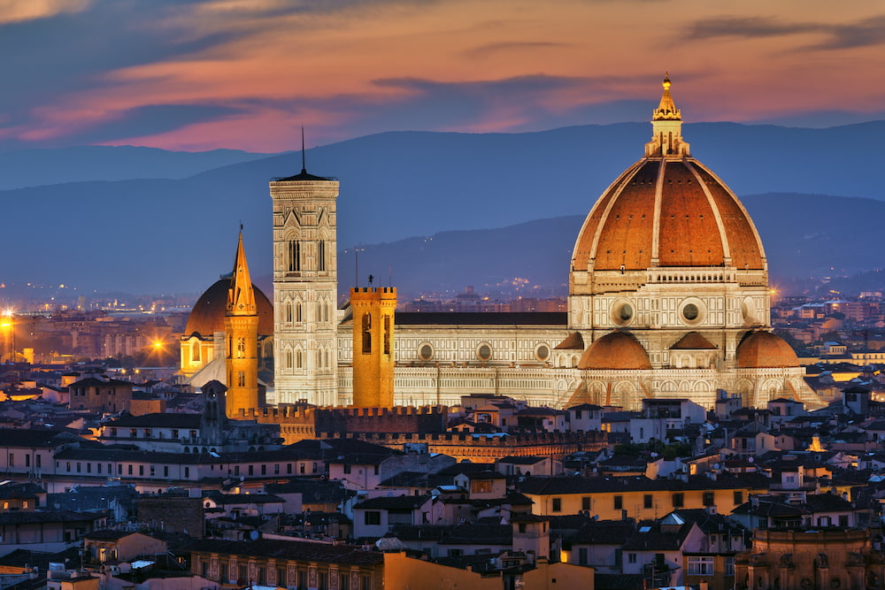 Aerial view of the facade of the elegant Villa Reale in Florence, Lombardy, northern Italy. Bird's eye view of the beautiful Royal Palace of Florence. Drone photography in Lombardy.