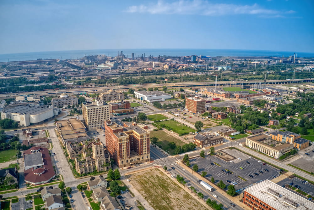 Aerial view of Gary near Merrillville, IN