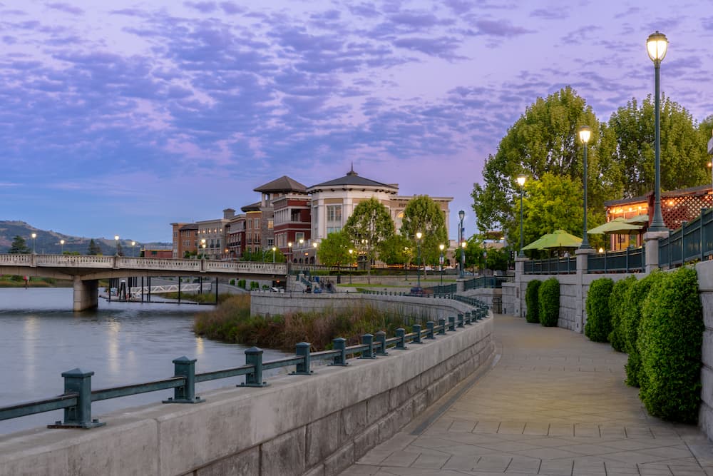 Evening Night Napa City Riverside Walkway