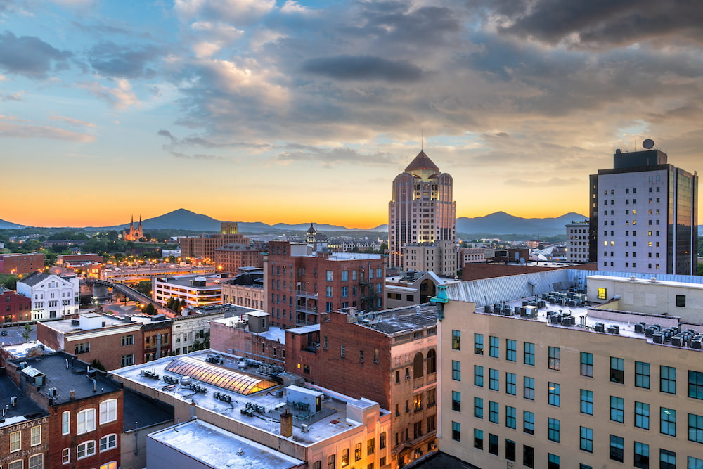 Roanoke, Virginia, USA downtown skyline at dawn.