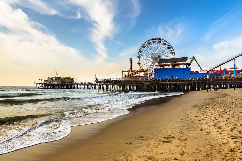 Early morning winter day at the Santa Monica pier and beach