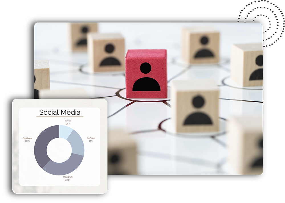 Network illustration with blocks and Social Media Graph