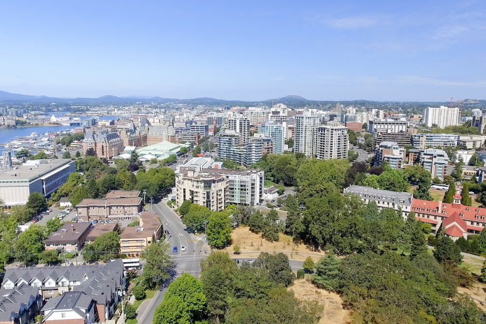 Aerial view of Victoria skyline, Vancouver Island.