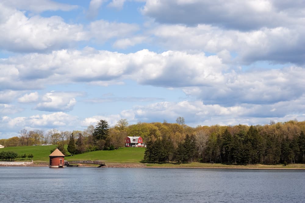 A view of the water at the public drinking water reservoir on the New Britain Southington town line in Connecticut.