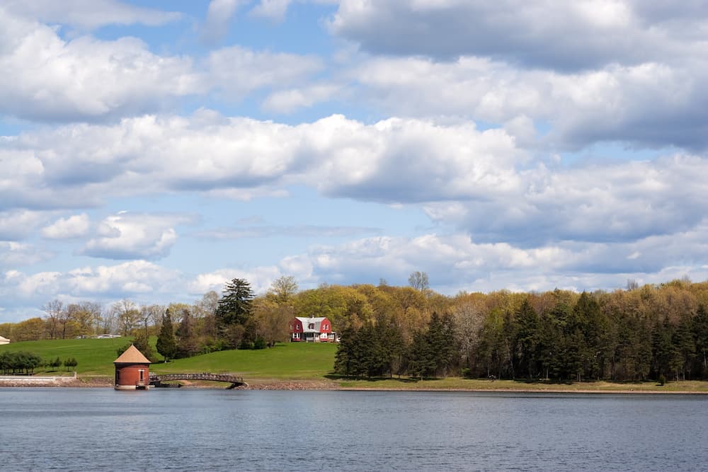 A view of the water at the public drinking water reservoir on the New Britain Southington town line in Connecticut.