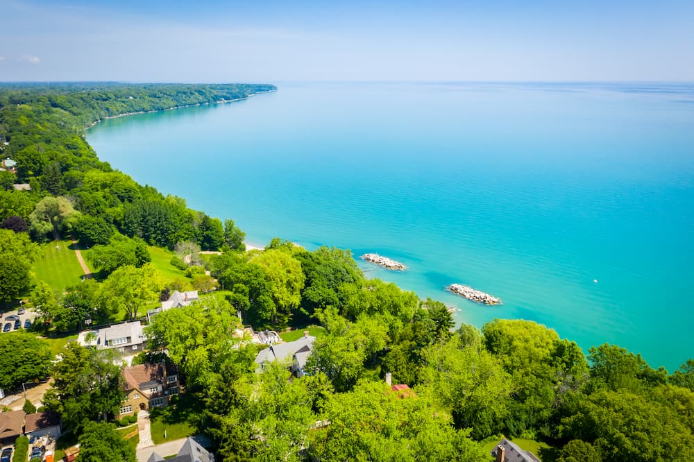 Sunset view of Whitefish Bay, WI